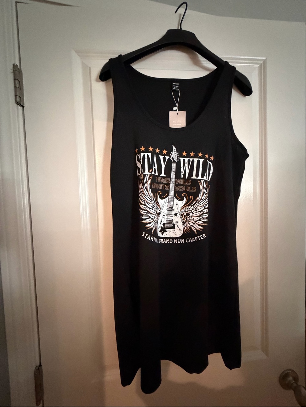 SHEIN Black Graphic Tank Dress with Gold Stars